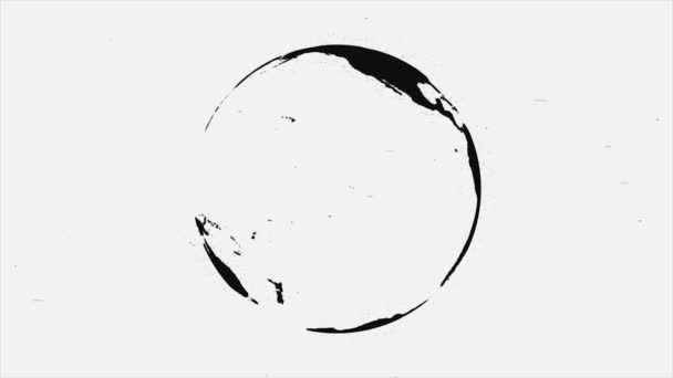 Abstract animation of rotating black planet earth on white background. Painted planet Earth with black contours of continents on white background — Stock Video