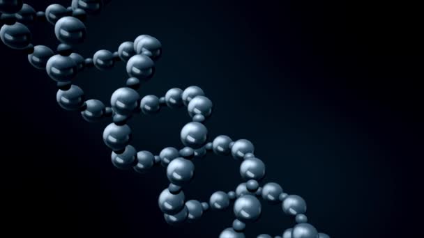 Abstrakte Animation einer rotierenden blauen Dna-Doppelhelix, die vor dunkelblauem Hintergrund schwebt. Konzept der Biotechnologie. — Stockvideo