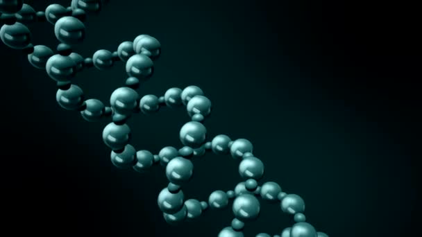 Abstract animation of rotating turquoise DNA double helix floating against dark turquoise background. Concept of biotechnology. — Stock Video