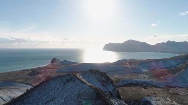 Vista Aerea Scogliere Montagna Valle Con Alberi Arbusti Coperti Neve — Video Stock