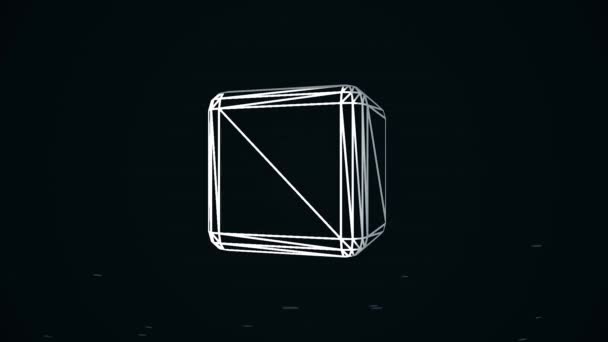 White Cube Edges Rotating Black Background Abstract Spinning Chaotically Cube — Stock Video