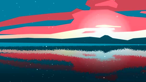 Animación abstracta de coloridas manchas en movimiento en una imagen en la imagen de nubes, ondulaciones de agua y copos de nieve que caen. Hermoso paisaje abstracto . — Vídeo de stock