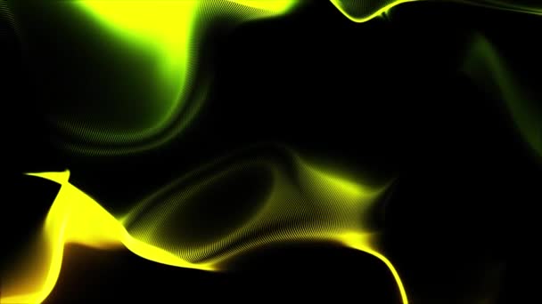 Animación abstracta de ondas de energía amarilla luz o aurora brillante sobre un fondo negro. Abstracción colorida . — Vídeos de Stock