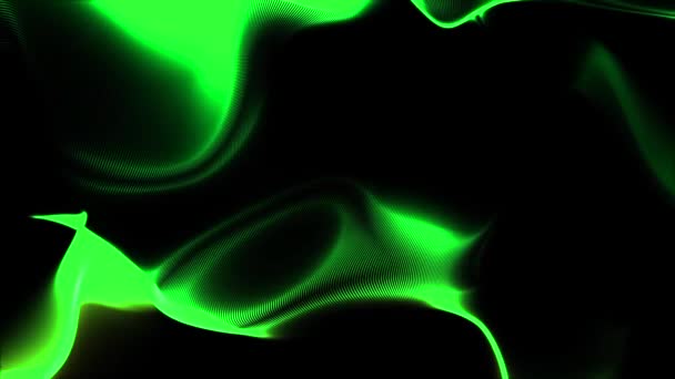 Animación abstracta de ondas de energía verde luz o aurora brillante sobre un fondo negro. Abstracción colorida . — Vídeos de Stock