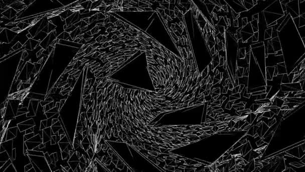Animación abstracta de formas geométricas en blanco y negro girando en un túnel sobre un fondo negro. Animación Loop . — Vídeos de Stock