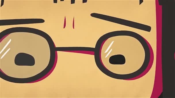 Dessin animé mignon fille portrait pleurer et fouetter ses larmes par sa main. Asiatique stressé anime fille avec des lunettes se sentir triste et pleurer, concept des émotions négatives . — Video