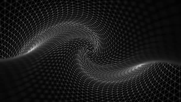 Wuivende abstracte volume textuur in eindeloze gang op zwarte achtergrond, naadloze loops. Vervormde ruimte met witte lijnen langzaam, monochroom. — Stockvideo