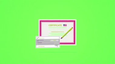 Soyut animasyon diploma sertifika okul başarı yeşil bir arka plan üzerinde. Başarı kavramı.