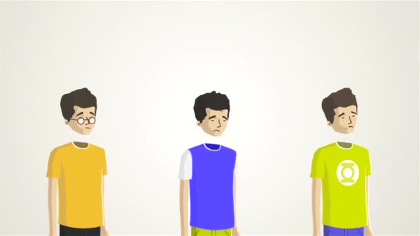 Animation abstraite de gens de bande dessinée pensant à différentes choses sur un fond blanc. Concept de personnes . — Video