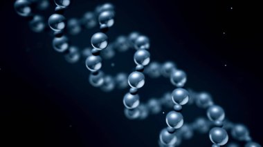 Sarmal gümüş molekülleri. Soyut dikey dönen sarmal metal topları izole koyu arka plan üzerinde. Döngü içinde birbirine bağlı metal moleküllerinin genetik sarmal