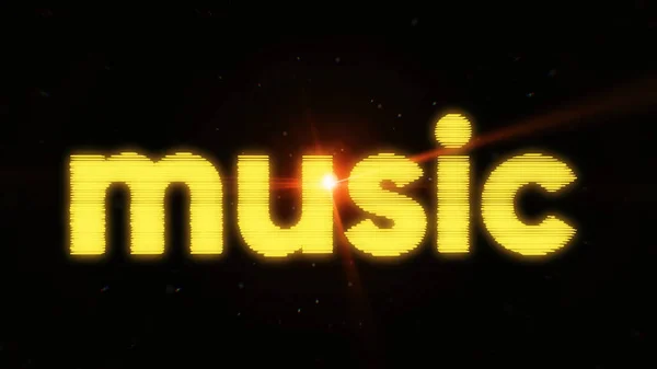 Abstraktní animace slov hudby na černém pozadí. Animované pozadí s pohyblivými slovo nápis hudbu v neon strip. Zázemí pro dovolenou nebo disco — Stock fotografie