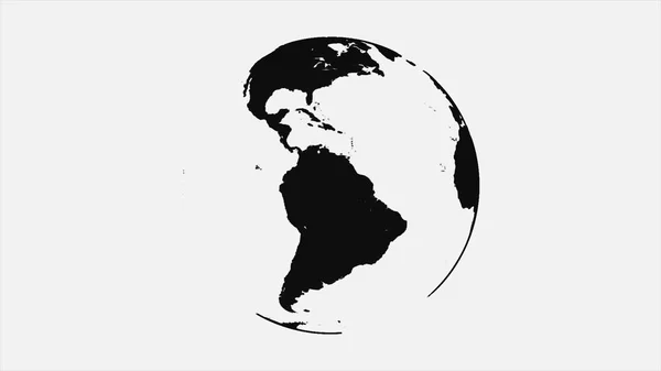 Абстрактна анімація обертання чорної планети Земля на білому тлі. Розфарбована планета Земля з чорними контурами континентів на білому тлі — стокове фото