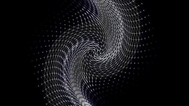 Sallama soyut birim doku sonsuz hareket siyah arka plan üzerine, sorunsuz döngü döner. Beyaz çizgiler yavaş yavaş, tek renkli iplik ile bozuk alanı.