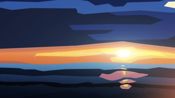 Beau coucher de soleil coloré au-dessus de l'océan dans un style minimaliste. Ciel bleu foncé et soleil près de l'horizon, paysage marin abstrait minimal . — Video