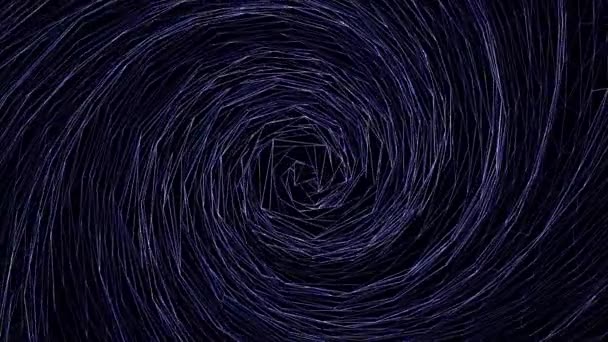 Tunnel en spirale abstrait tournant avec des lignes étroites violettes en forme de triangles au centre, boucle transparente. Entonnoir sans fin tournant sur fond noir . — Video
