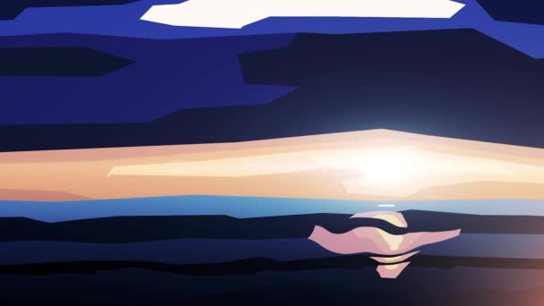 Wunderschöner farbenfroher Sonnenuntergang über dem Ozean im minimalistischen Stil. dunkelblauer Himmel und die Sonne am Horizont, minimale abstrakte Meereslandschaft. — Stockvideo