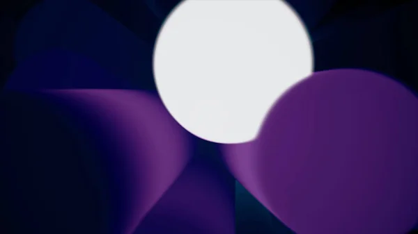 Close up for abstract rotating core with volume rays of different length, seamless loop. Abstract spinning animation of 3D sphere with blue, purple figures - columns, isolated on black background. — Stock Photo, Image