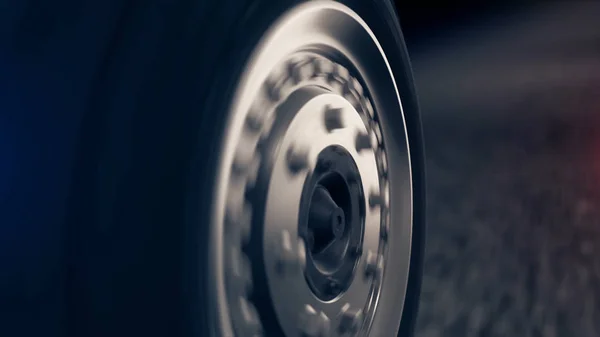 Vue latérale de la conduite abstraite de roue de voiture sur route noire. Gros plan pour roue de voiture avec disque argenté se déplaçant sur route bitumineuse noire abstraite . — Photo
