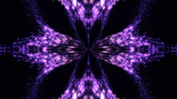 Abstrakt symmetriska mönster av lila fjädrar på svart bakgrund, sömlös loop. Kalejdoskopisk abstrakt ovaler sprider sig från sentral punkt till alla sidor. — Stockfoto