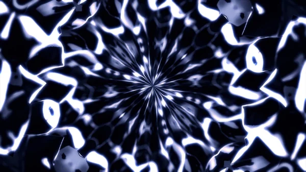 Αφηρημένη, όμορφα μονόχρωμα ακτίνες έρχονται από το κέντρο και εξαπλώνεται σε όλες τις πλευρές, καλειδοσκόπιο κίνηση φόντο. Γεωμετρικό υπόβαθρο με συμμετρικά σχήματα. — Φωτογραφία Αρχείου