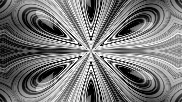 Abstrakt, monokrom symmetriska mönster, dekorativa dekorativa Kalejdoskop med rörliga geometriska figurer i star former, sömlös loop. Vackra illustrerade former av fjädrar flyttar oändligt. — Stockfoto