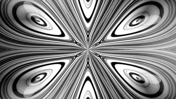 Abstrakt, monokrom symmetriska mönster, dekorativa dekorativa Kalejdoskop med rörliga geometriska figurer i star former, sömlös loop. Vackra illustrerade former av fjädrar flyttar oändligt. — Stockfoto