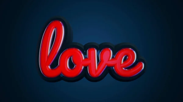 Слово любовь состоит из маленьких красных букв, медленно движущихся на темно-синем фоне. Объемные буквы и надпись любовь делает половину оборота, бесшовный цикл . — стоковое фото