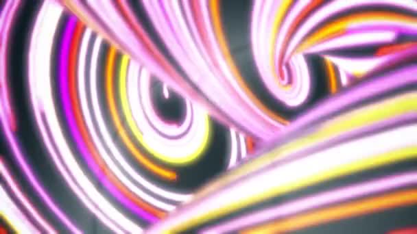 Färgglada tvinnade linjer flödar snabbt, sömlös loop. Abstrakta rörelse bakgrunden med smala linjer av neon ljus. — Stockvideo