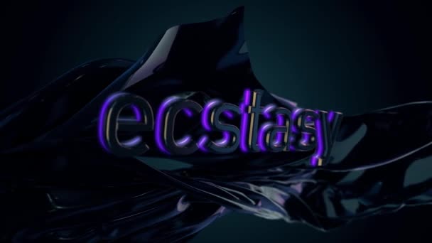 De extase woord getypt op zwart, abstract, zijdeachtige textuur, seksuele concept. Inscriptie ecstasy op stroomt zijde op zwarte achtergrond, naadloze loops. — Stockvideo