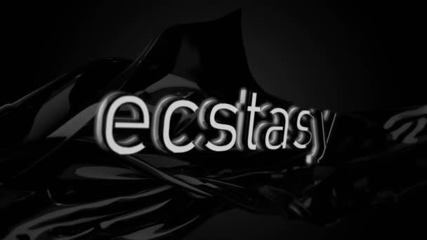 Ordet extas skrivit på svart, abstrakt, silkeslen textur, sexuella koncept, monokrom. Inskriften ecstasy på flödar siden över svart bakgrund, sömlös loop. — Stockvideo