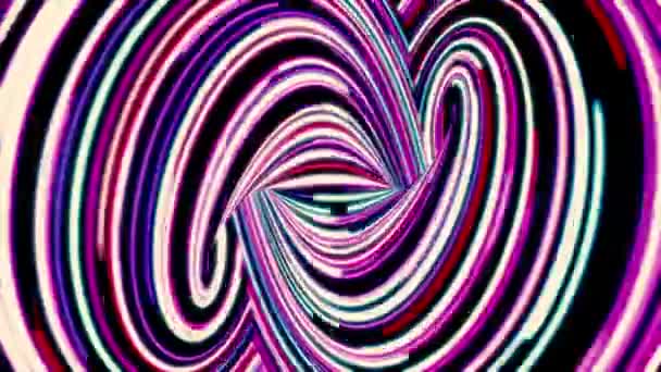 Fond abstrait avec signe infini formé par de nombreuses lignes étroites et colorées, boucle transparente. Courbes, rayures fluo se déplaçant sans fin .