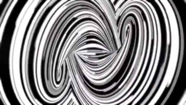 Abstrakt bakgrund med oändligheten skylt bildas av många smala, blak och vita linjer, sömlös loop. Böjda, neon ränder flyttar oändligt monokrom. — Stockvideo