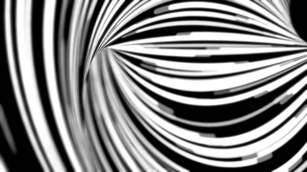 Abstract flow of black and white stripes in a tunnel, seamless loop. Monochrome, narrow lines moving fast into the funnel. — Stock Photo, Image