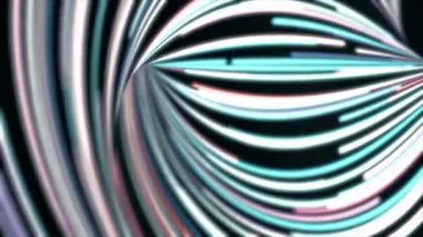 Neon ışınları dönme karanlık bir arka plan üzerinde renkli akışının soyut animasyon. Hareket renkli neon halkaları.