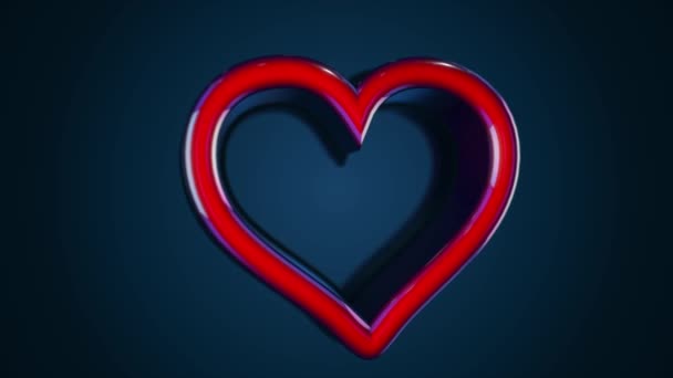 Soyut animasyon koyu mavi bir arka plan üzerinde renkli ve parlak cam kalp şeklindeki mücevher kutusu. Aşk kavramı. — Stok video