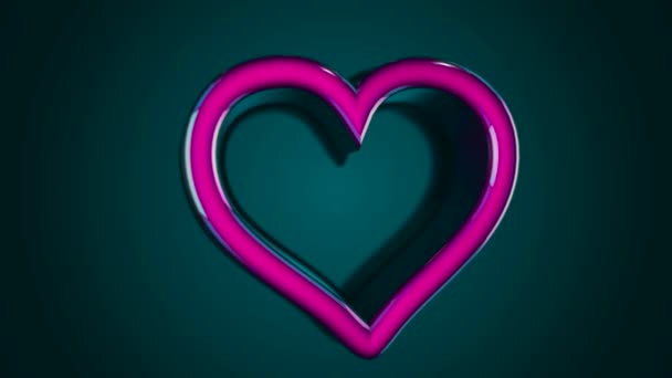 Animation abstraite de boîte à bijoux en verre coloré et brillant en forme de coeur sur un fond bleu foncé. Concept d'amour . — Video