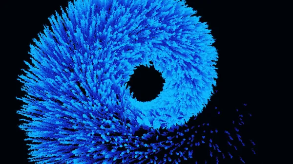 Pista de purpurina abstracta azul volando en espiral sobre fondo negro, lazo sin costuras. Hermosa cola de cometa haciendo círculos sin fin . — Foto de Stock