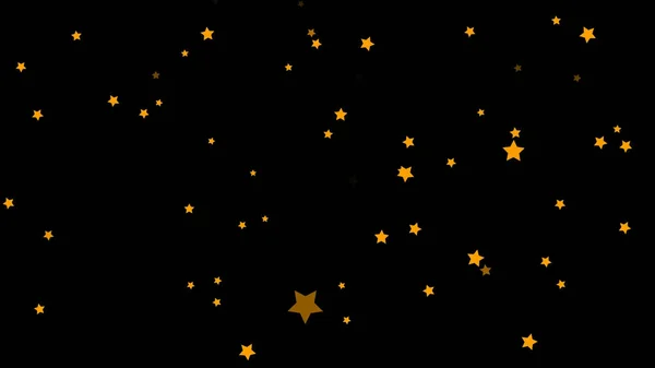 Animation d'étoiles abstraites, dorées, à cinq branches, vertes et colorées tombant sur fond noir. Petites étoiles orange confettis tombant chaotiquement, boucle sans couture . — Photo