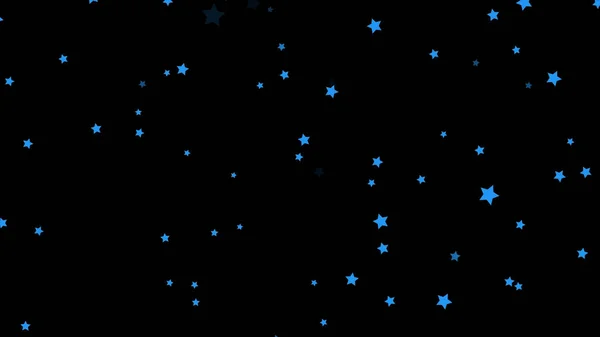 Animering av abstrakt, blå femuddig, grön, färgglada stjärnor faller på svart bakgrund. Små stjärnor konfetti faller kaotiskt, sömlös loop. — Stockfoto