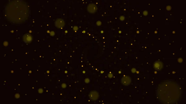 Летит по абстрактной движущейся спирали зеленых светящихся шаров и частиц. Перемещение по вращающимся маленьким точкам на черном фоне, бесшовный цикл . — стоковое фото