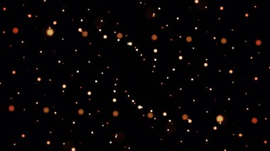 Yanıp sönen noktalar ve parçacıklar siyah arka planda, tek renkli sarı, soyut sarmal tünelde geriye doğru uçan. Neon noktalar bükülmüş hunide parlayan.