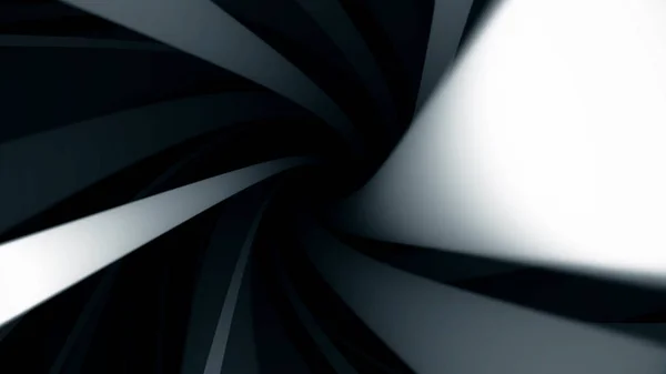 Abstracte achtergrond met animatie van de draaiende lichte helix met brede witte lijnen, monochroom draaien. Abstract kleurrijk trechter zwenken op zwarte achtergrond, naadloze loops. — Stockfoto