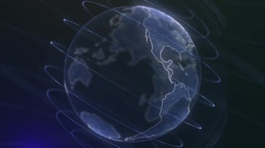 Piksel planet Earth animasyon. Animasyon alanı dijital patlayan dünya, soyut dünya harita arka plan ile. Dönen küre kıta ile aksanlı kenarları parlayan,