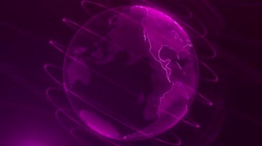 Piksel planet Earth animasyon. Animasyon alanı dijital patlayan dünya, soyut dünya harita arka plan ile. Dönen küre kıta ile aksanlı kenarları parlayan,