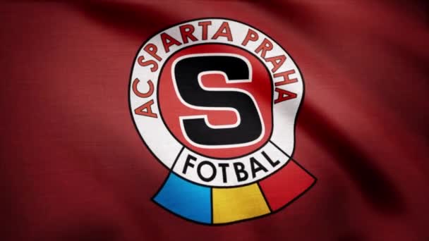 FC Sparta bandiera sventola su sfondo trasparente. Primo piano della bandiera sventolante con il logo della squadra di calcio FC Sparta, anello senza cuciture. Animazione editoriale — Video Stock