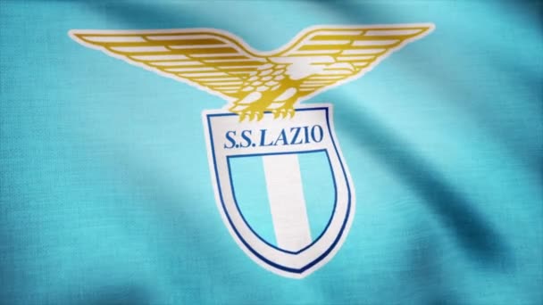 FC Lazio flagga vifta på transparent bakgrund. Närbild av viftar flagga med Fc Lazio fotboll klubb logo, sömlös loop. Redaktionella animation — Stockvideo