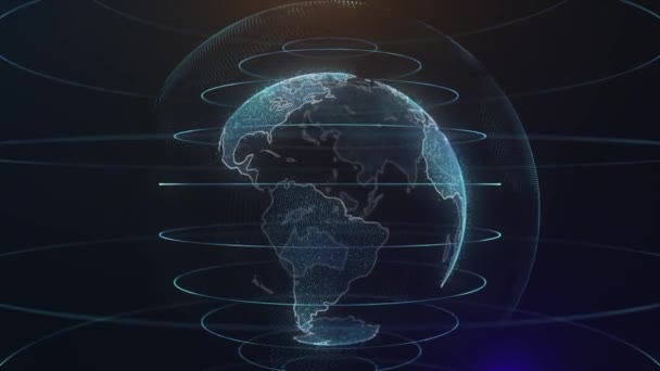 Planeta Tierra rotación animación futuro concepto de negocio de tecnología. Globo digital brillante de la Tierra. Rotación del planeta brillante con partículas brillantes — Vídeos de Stock