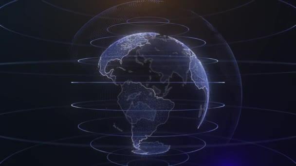 Planeta Tierra rotación animación futuro concepto de negocio de tecnología. Globo digital brillante de la Tierra. Rotación del planeta brillante con partículas brillantes — Vídeos de Stock