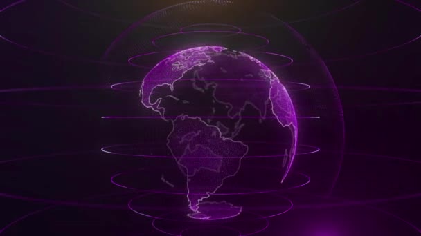 Planeet aarde roterende bedrijfsconcept animatie-technologie van de toekomst. Digitale glimmende bol van de aarde. Rotatie van glanzende planeet met gloeiende deeltjes — Stockvideo