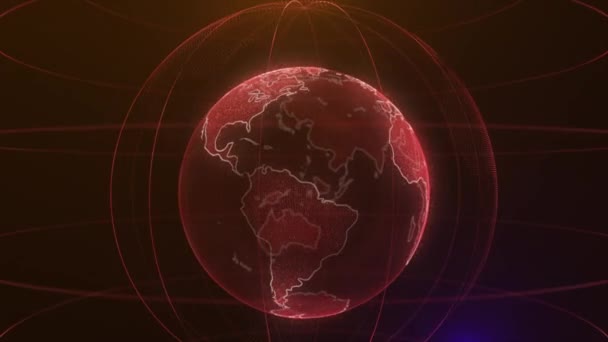 Pixel planeta Země animaci. Animace prostoru s digitálním vybuchující země, abstraktní svět mapa pozadí. Rotující koule, zářící kontinentů s zvýraznění obrysů — Stock video